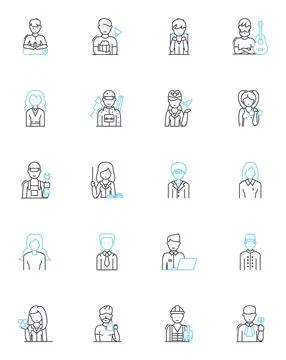 Market data linear icons set. Trends, Analytics, Research, Insights, Reports Stock Illustration