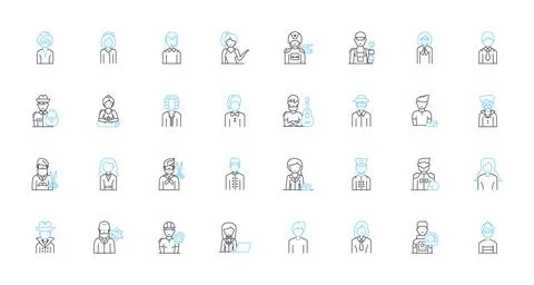 Market data linear icons set. Trends, Analytics, Research, Insights, Reports Illustrazione stock
