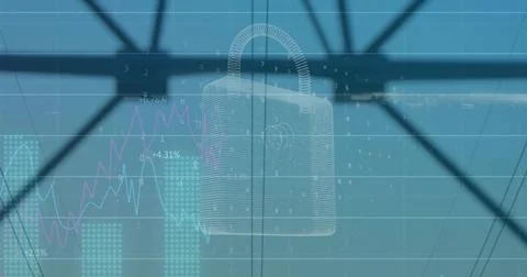Market data updating, causing wireframe padlock hovering over trusses, 스톡 일러스트
