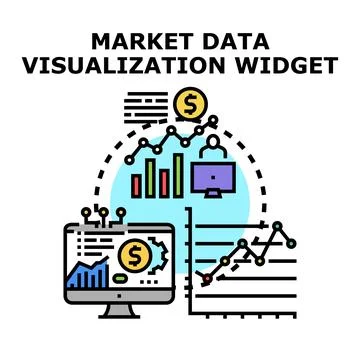 Market data visualization widget analyzing financial infographics Stock Illustration