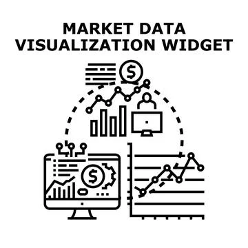 Market data visualization widget analyzing financial infographics Stock Illustration