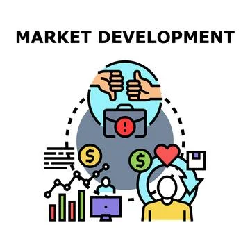 Market development process analyzing growth strategy 스톡 일러스트
