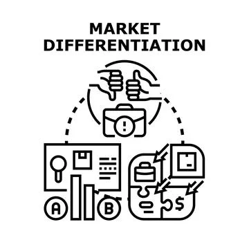 Market differentiation strategy concept developing competition analysis Illustrazione stock