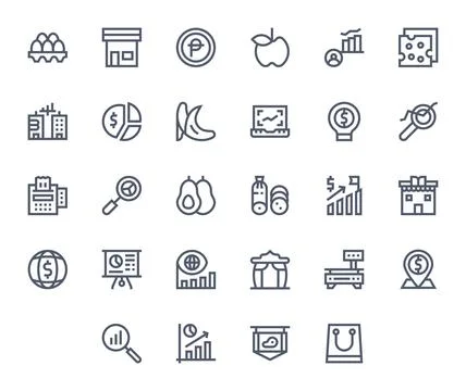 Market Digital Vector Pack containing 28 Pixel Optimized Bold Line Retina R.. Illustrazione stock