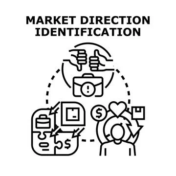 Market direction identification process analyzing business decisions Stock Illustration