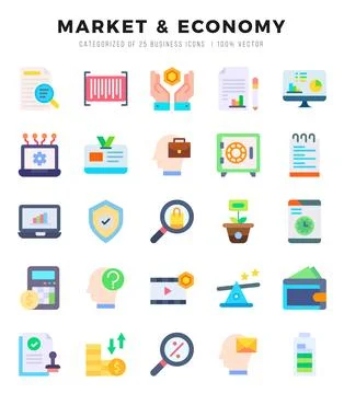 Market &amp; Economy elements. Flat web icon set. Simple vector illustration. Stock Illustration