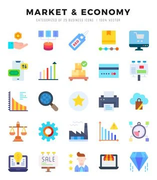 Market &amp; Economy elements. Flat web icon set. Simple vector illustration. Stock Illustration