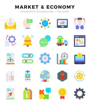 Market &amp; Economy elements. Flat web icon set. Simple vector illustration. Stock Illustration