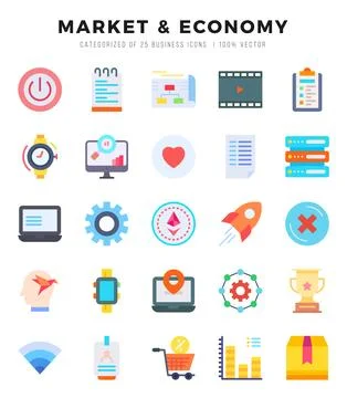 Market &amp; Economy elements. Flat web icon set. Simple vector illustration. Stock Illustration
