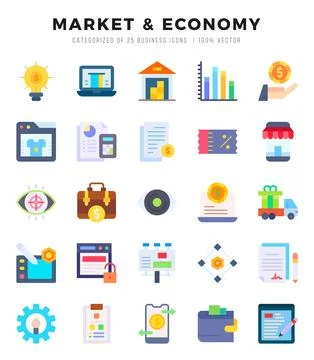 Market &amp; Economy elements. Flat web icon set. Simple vector illustration. Stock Illustration
