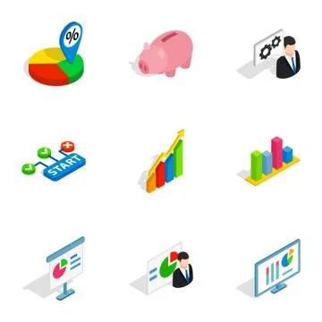 Market elements icons, isometric 3d style Illustrazione stock
