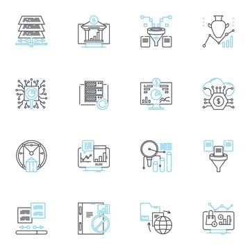 Market estimation linear icons set. Forecasting, Analysis, Projections, Research Stock Illustration