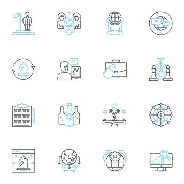 Market evolution linear icons set. Transformation, Progress, Adaptation Illustrazione stock