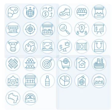 Market Exclusive Vector Set featuring 32 Thin Line Display Perfect High Res.. Stock Illustration