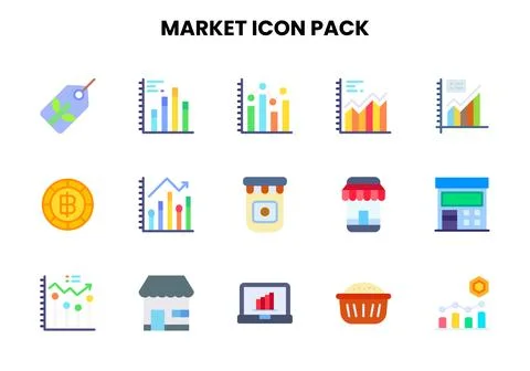 Market Flat Bundle Icons Pack 스톡 일러스트