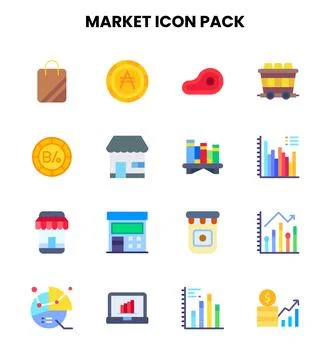 Market Flat Graphics Icons Pack Stock Illustration