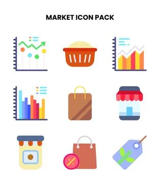Market Flat Vector Icons Pack Stock Illustration