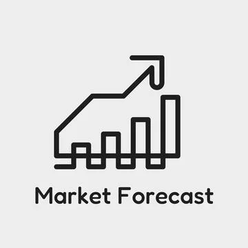 Market forecast vector line icon with growth arrow and bar chart continuous.. Stock Illustration