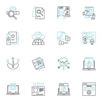 Market forecasting linear icons set. Prediction, Analysis, Trend, Estimate Stock Illustration
