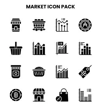 Market Glyph Vector Icons Pack Stock Illustration
