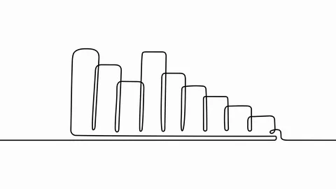 Market graph with column showing decline dynamics in style of continuous line Stock Footage 111260233