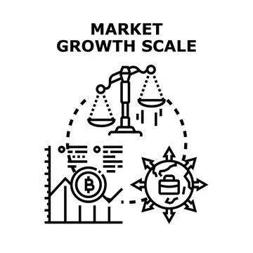 Market growth scale evaluating global business development Stock Illustration