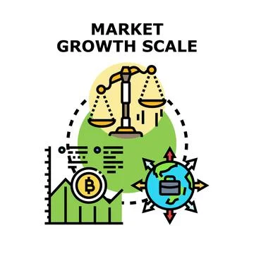 Market growth scale evaluating global business development Stock Illustration