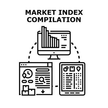 Market index data compilation across digital devices Stock Illustration