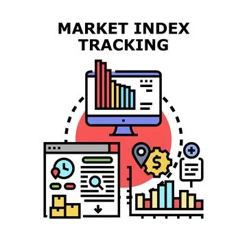 Market index tracking system analyzing financial data Stock Illustration