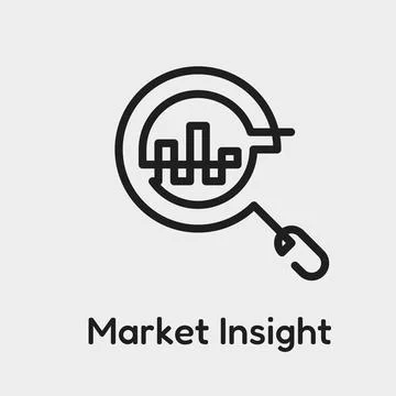 Market insight vector line icon magnifying glass over bar chart continuous .. Ilustração Stock