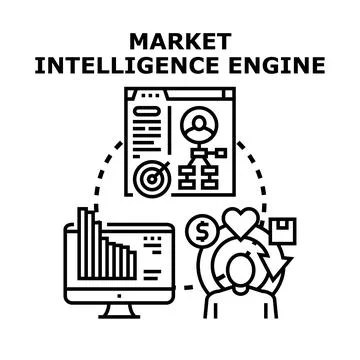 Market intelligence engine analyzing business strategy Illustrazione stock