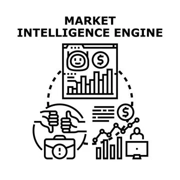 Market intelligence engine analyzing business strategy data Stock Illustration