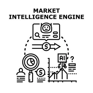 Market intelligence engine processing business data for analysis Stock Illustration