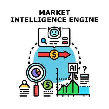 Market intelligence engine processing business data for analysis Stock Illustration