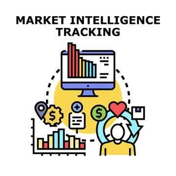 Market intelligence tracking analyzing business data Stock Illustration
