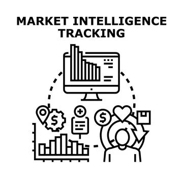 Market intelligence tracking analyzing business data Stock Illustration