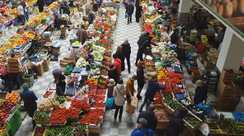 Market interior at fruit and vegetable stand. Stock Footage 61213645