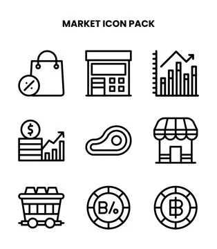 Market Line Bundle Icons Pack Stock Illustration