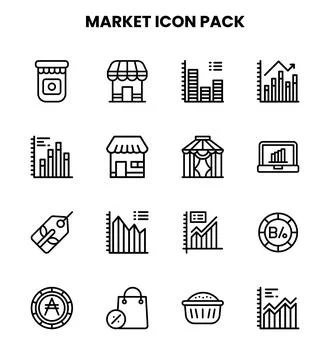 Market Line Bundle Icons Pack Stock Illustration