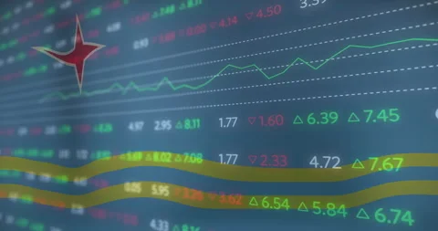 On market open digital stock interface updating tickers and showing chart line Video stock 312829510