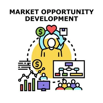 Market opportunity development strategy finding new business solutions Stock Illustration