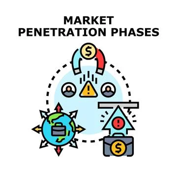 Market penetration phases strategy development analyzing business Stock Illustration