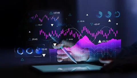 Market performance analytics visualization with financial charts and dynamic  Stock Photos