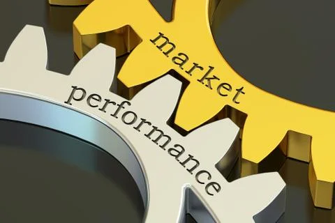 Market performance concept on the gearwheels, 3D rendering Stock Illustration