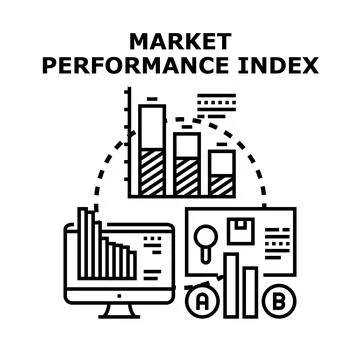 Market performance index analyzing growth strategy and data Illustrazione stock