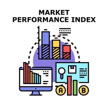 Market performance index analyzing growth strategy and data Stock Illustration