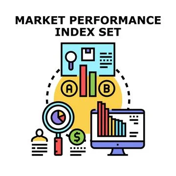 Market performance index set analyzing business finance data Stock Illustration