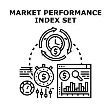 Market performance index set measuring financial analytics Stock Illustration