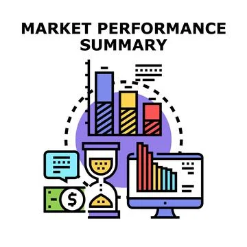 Market performance summary displaying financial data analysis Stock Illustration