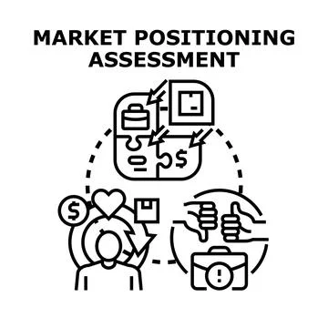Market positioning assessment evaluating industry strategy Stock Illustration